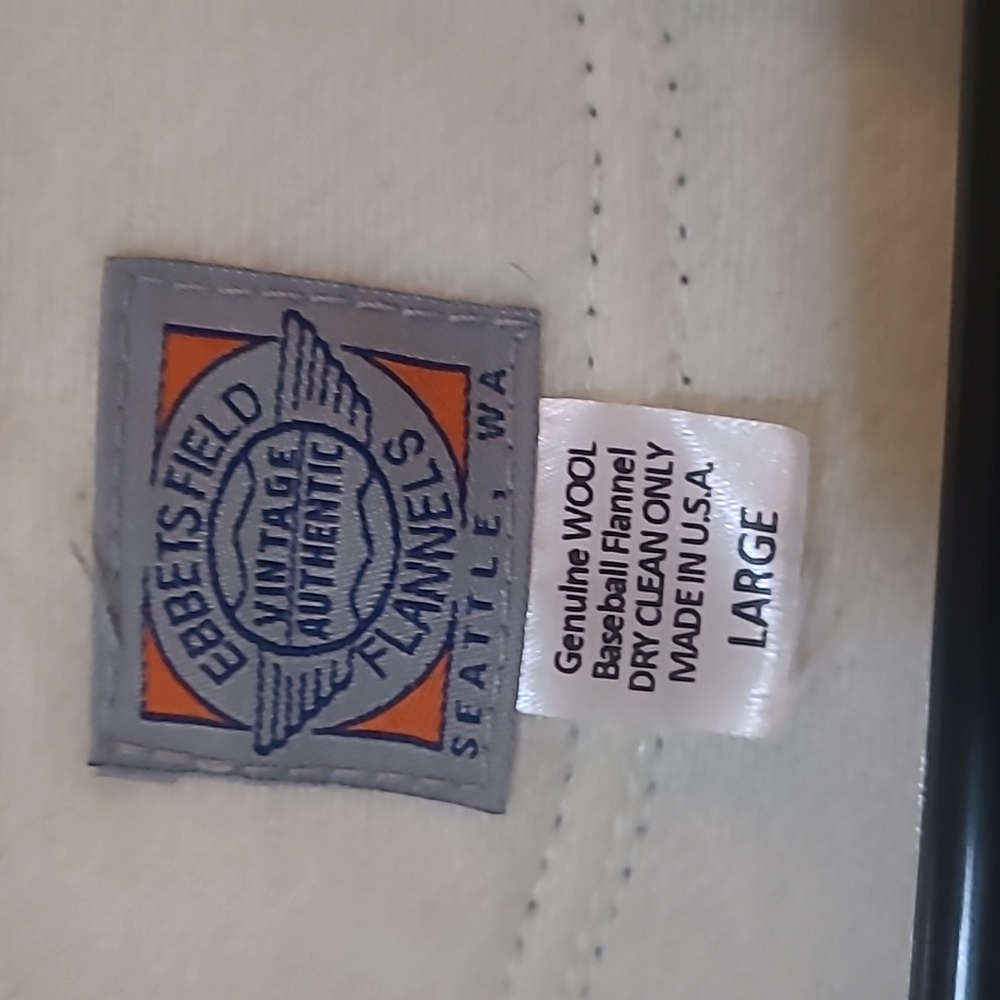 Ebbets Field Flannels Wool Cream and Green Baseball Shirt - Picture 5 of 5